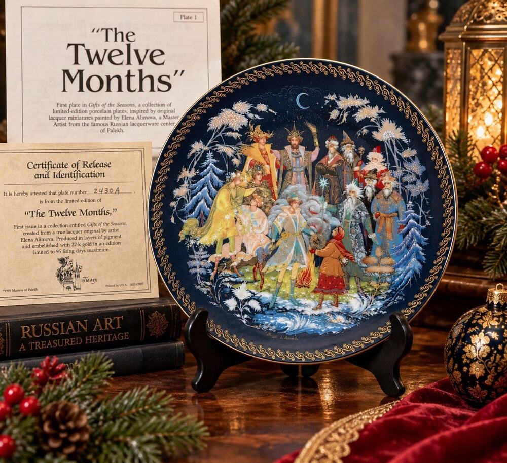 1993 Bradford Exchange Twelve Months Palekh Russian Plate Elena Alimova COA